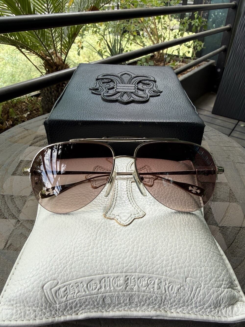 Chrome Hearts STAINS Sunglasses Aviator Glasses Cross Hardware Rare Vintage